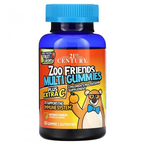 21st Century, Zoo Friends, мультивитаминные жевательные мармеладки, плюс дополнительный витамин C, фрукты с отличным вкусом, 60 жевательных таблеток 21st Century, Zoo Friends, мультивитаминные жевательные мармеладки, плюс дополнительный витамин C, фрукты с отличным вкусом, 60 жевательных таблеток